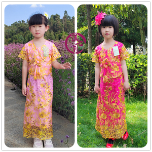 精品傣族女童装 儿童蕾丝傣短袖 泰国女童装 傣族筒裙 蕾丝花短袖