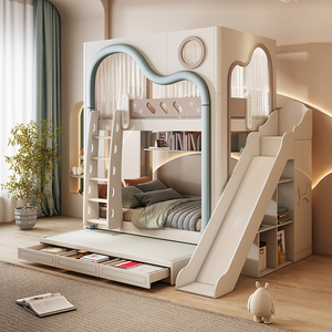 上下同宽双层床1米5的小户型儿童上下铺高低床 男孩子母床带滑梯