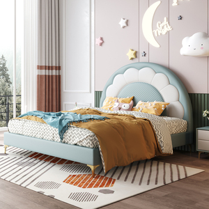 儿童床女孩公主床1米8小户型简约粉色真皮床轻奢1.5米单人床10岁