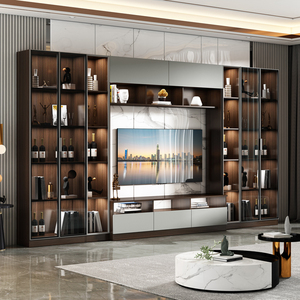 轻奢组合65寸电视柜酒柜整体电视墙柜实木背景墙一体柜现代简约