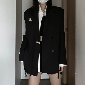 高级设计感黑色西装外套女春秋新款小众宽松廓形质感显瘦西服上衣
