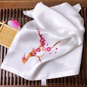 苏绣手帕真丝手工刺绣十里桃花女士手绢特色中国风古风礼品礼盒装
