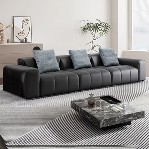像素头层牛皮沙发意式极简直排黑色真皮沙发轻奢组合客厅新款家具