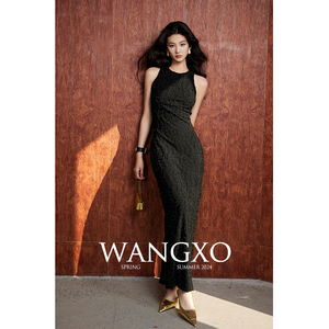 WANGXO丨定制弹力亮丝流苏方格丨圆领收腰连衣裙无袖/短袖双版本