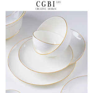 CGBI丨骨瓷新中式餐具套装碗盘组合景德镇高档金边礼盒装碗碟家用