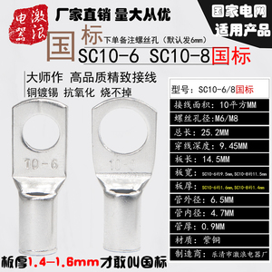 SC10/6/4国标铜线鼻子SC16/25SC35平方-5/6/8/10线耳冷压接线端子