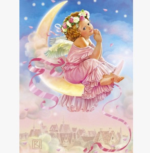 月亮姑娘钻石画 小女孩天使钻石绣魔方圆钻满钻天使非成品