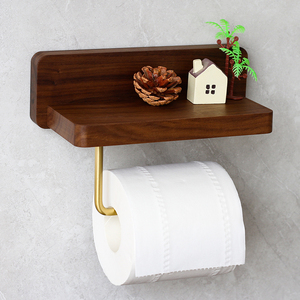 实木黄铜免打孔纸巾架厕所卫生纸盒家用卷纸筒厕纸架卫生间置物架