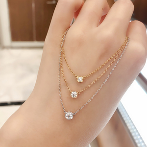 tiffany 蒂芙尼单钻项链 18k玫瑰金 5分钻石小飞碟吊坠 锁骨链 女