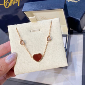 chopard 萧邦心形项链 18k玫瑰金 镶钻缕空爱心 红玉髓气质锁骨链