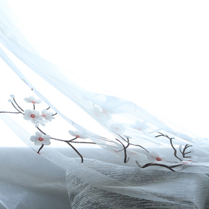 新中式窗帘传统古风十里桃花窗纱纱帘浮雕刺绣卧室客厅飘窗落地窗