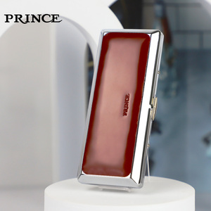 日本王子prince真皮宝石红细烟盒银色拉丝铜超薄便携女士礼品烟盒