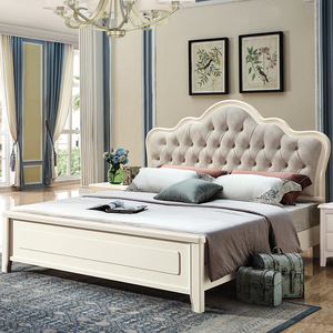美式床实木床现代简约1.8米主卧白色双人床轻奢欧式软包储物婚床