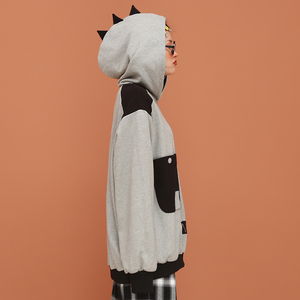 嬉游记原创2020新款日系古着感拼色套头卫衣女大眼仔宽松纯棉帽衫