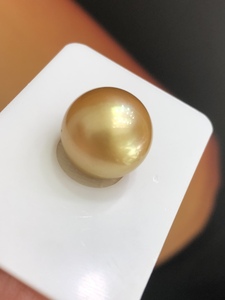 纯天然海水南洋金珠浓金14-15Mm强光极细微裸珠可定制珍珠天然色