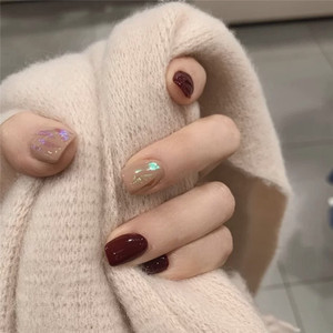 假指甲贴片光疗成品 秋冬车厘子跳色显白新年 新娘甲孕妇甲片美甲