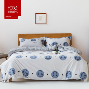 恒发家纺纯棉四件套全棉床单床笠款学生宿舍三件套床上用品简约风
