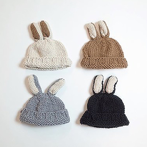 M652韩国进口男女宝宝冬季针织粗毛线兔子套头帽婴幼儿童包头帽子