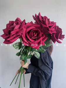 出口手工单枝绒布巨型仿真玫瑰花束拍摄道具婚庆路引大型节日礼物
