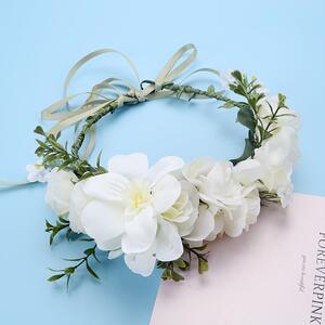 好仙花饰花圈短发小孩花环头饰沙滩编织海边姐妹头戴干花女孩结婚