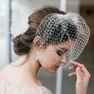 英伦新娘复古头纱帽旅拍气质小头纱宴会网红网格面纱礼帽教堂婚礼