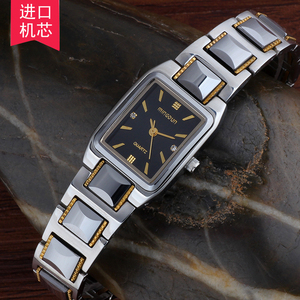 正品名盾手表 女士长方形时尚钨钢石英表 进口机芯 防水超薄女表