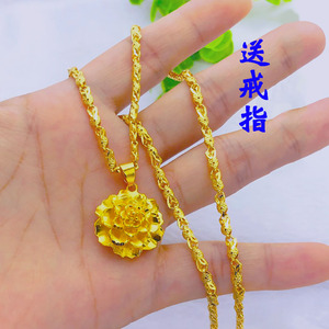 越南沙金项链款纯金色锁骨链镀金仿真假黄金吊坠久不褪色首饰品