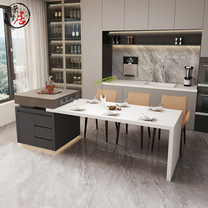 意式岛台餐桌一体家用可伸缩中导台厨房多功能高级开放式倒台定制