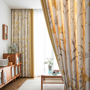 新中式田园遮光清新窗帘简约现代客厅卧室飘窗阳台成品定制窗纱布