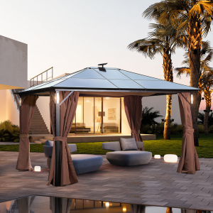 致璟户外别墅庭院凉亭遮阳蓬铝合金花园阳光雨棚pc板顶太阳能带灯