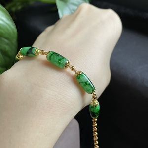 缅甸天然翡翠a货18k辣绿路路通手链金镶玉鼓珠满绿手串带鉴定证书