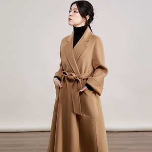 nz赫本风浴袍款labbro驼色双面羊绒大衣女中长款羊毛外套2022秋冬