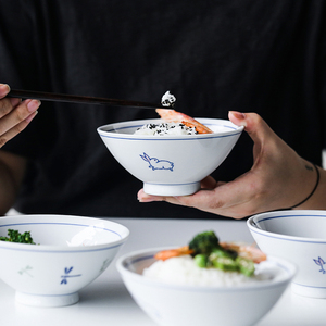 肆月芳皑日式饭碗家用米饭吃饭瓷碗陶瓷小碗单个小斗笠干饭粥稀饭