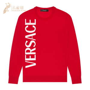 versace/范思哲女装毛衣针织衫 红色羊毛logo徽标嵌花圆领套头衫