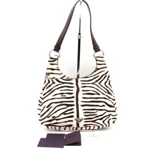 日本代购 prada普拉达斑马纹马毛单肩包 lalumierevintage中古