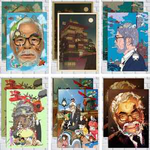 宫崎骏大集合 日本动漫动画电影海报 牛皮纸卡通漫画儿童房装饰画