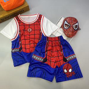 儿童夏季运动套装男童亮灯蜘蛛侠短袖短裤速干两件套卡通衣服童装