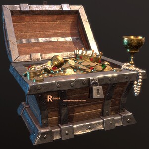 宝箱金币金杯海盗宝藏动画游戏模型次世代pbr3d 三维 模型