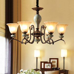 客厅吊灯铁艺陶瓷灯复古美式欧式奢华大气灯饰卧室餐厅灯书房灯具
