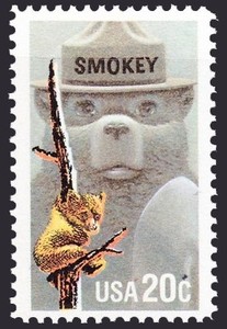 美国1984年邮票 动物 斯摩凯熊 森林防火 安全 1全 原胶全品