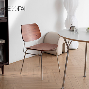 北欧餐厅实木复古餐椅休闲椅vintage木质靠背简约不锈钢书桌椅子