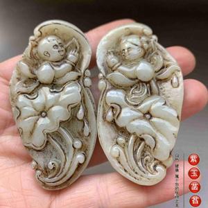老玉古玉老和田玉金童玉女玉佩腰佩一对挂件古风清仓包邮022