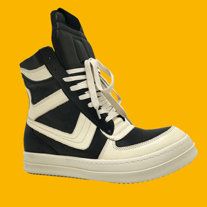 ro2020ss牛皮拼接休闲鞋真皮高帮鞋黑白大倒三角鞋厚底系带欧美潮