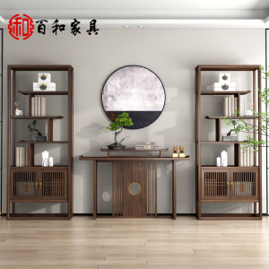 新中式实木书架博古架多宝格置物架玄关架茶架 禅意书房组合书柜