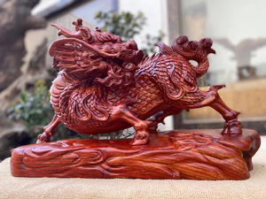 麒麟大号血檀木雕招财进宝风水客厅摆件实木手工雕刻装饰