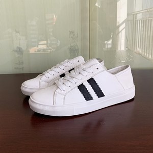 春款福利~经典二杠条平底系带休闲运动板鞋男2021新款时尚小白鞋