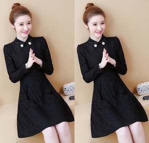 官网京东商城购物蘑菇街女装秋冬天蕾丝加绒连衣裙25-30-35岁穿的