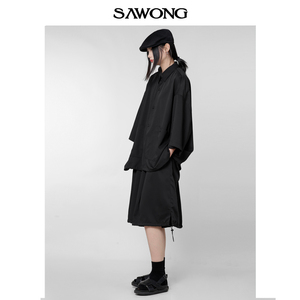 SAwong夏季新款原创设计日系小众暗黑个性休闲宽松短袖衬衫套装潮