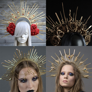 金色lolita哥特式太阳圣母光环头饰教主教皇头饰摄影拍照道具