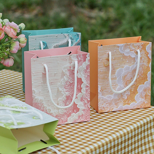 浪漫油画礼品袋 创意高颜值装花束玫瑰手提袋生日小号礼物纸袋子